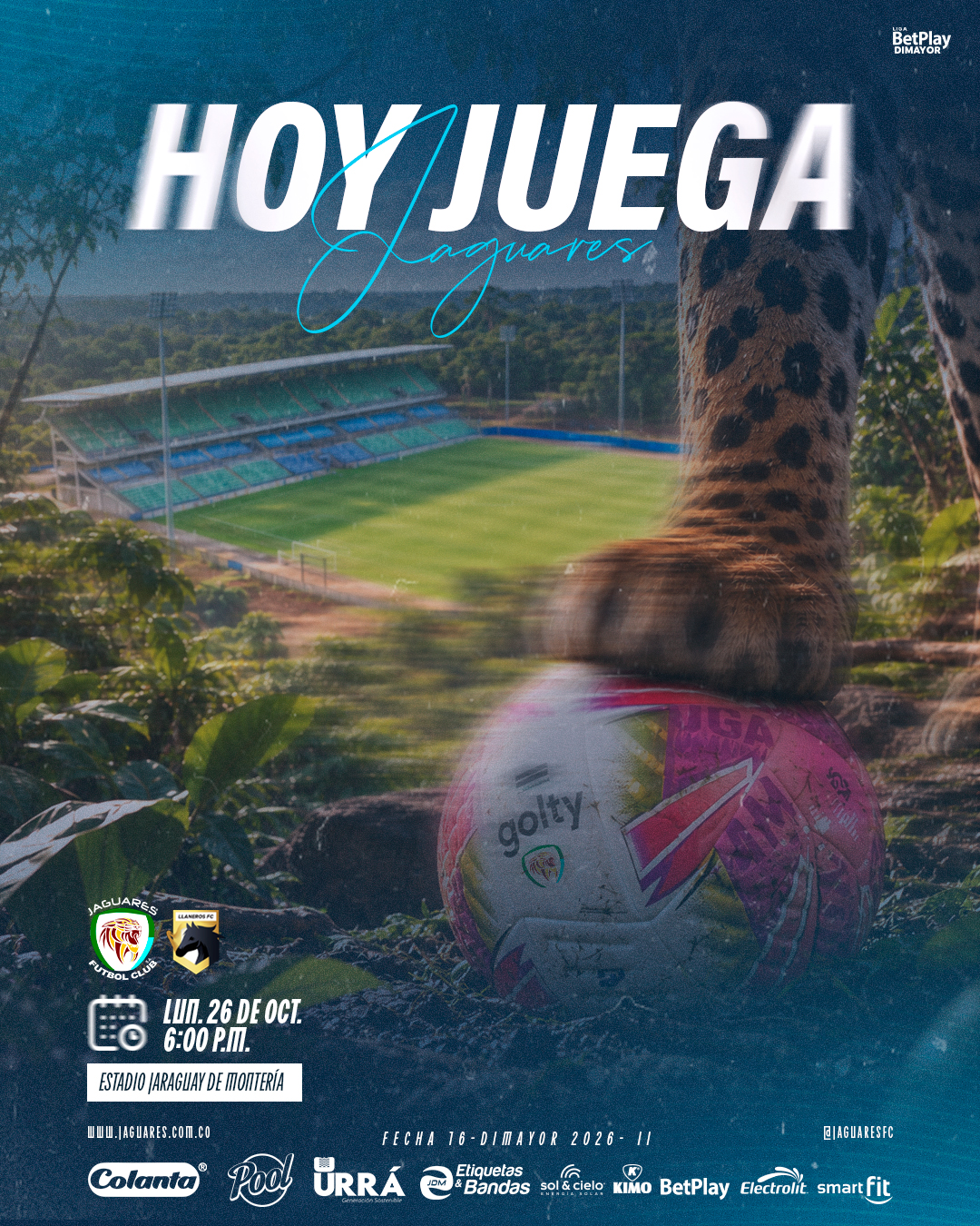 Jaguares recibe esta noche a Llaneros F.C. en el Jaraguay por la fecha 16 de la Liga BetPlay II - 2026